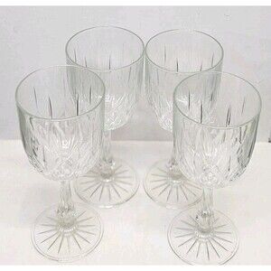 Vtg Anchor Hocking Wine Glasses w/Claret Cut Stem, faceted Diamond - Set of‎ 4